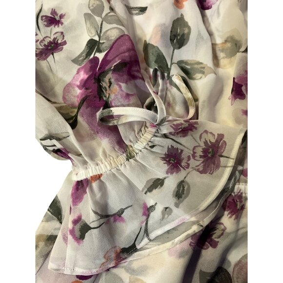 White House Black Market Womens 6 Floral Blouse Ecru Violet Ruffle + Tank NWT - Picture 15 of 16
